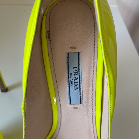 Neon Yellow Peep Toe Prada Platform Heels size 8 - Picture 8 of 14